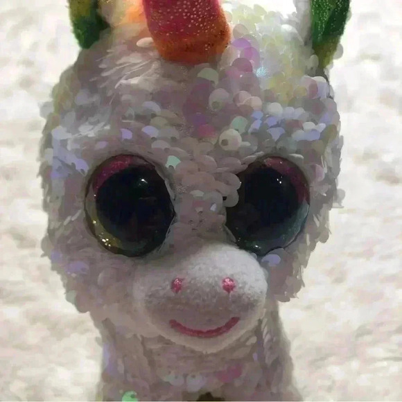 Ty Beanie Boo Pixy Unicorn Shiny Pink  / White / Rainbow Sequins 6” - Picture 2 of 12